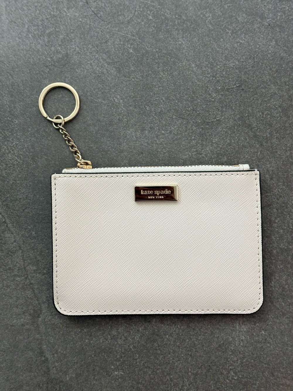 kate spade White Saffiano Card Case with Keyring